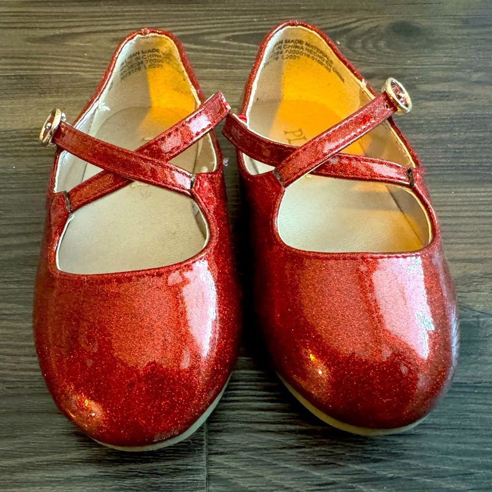 Red Sparkly Mary Jane Flats for Toddler Girl
